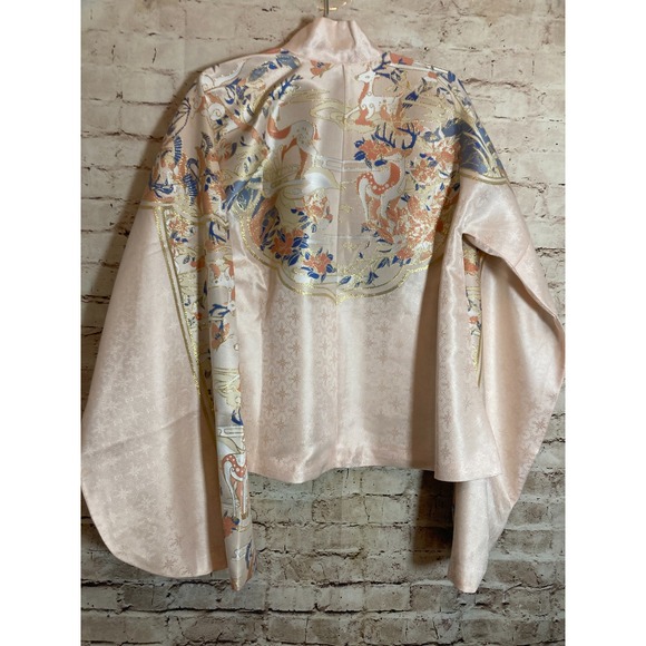 Authentic Ming-Style Hanfu Bijia Top by Mingtang Shiyi Peach Jacquard Sika Deer - Picture 13 of 15